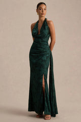 Talula Dark Green Extreme Cowl Neck Maxi Dress With Sash And Front High Split