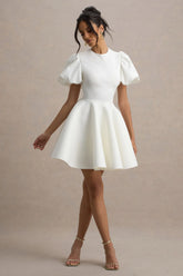 Emelia White Puff Sleeve Skater Mini Dress
