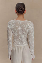 Omari Embroidery Long Sleeve Knit Top Ivory