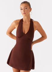 Heavy Hearted Linen Mini Dress Brown