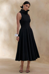Exclusivity Black High Neck Midi Dress