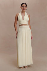 Amaris Gathered Plisse Maxi Skirt Lemon