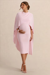 Arwen Light Pink Round Neck Maternity Midi Dress With Cape Detail