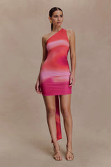 Claudette Slinky Mini Dress With Hardware Pink Sunset Print