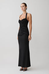 Hoai Gathered Slinky Halter Maxi Dress Black