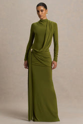 Melissa Olive Long Sleeve Wrap Maxi Dress With Draped Detailing