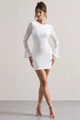Della White Bodycon Flared Sleeve Micro Mini Dress