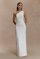 Milena One Shoulder Crepe Maxi Dress White