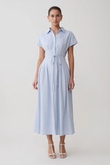 Aysha Buttoned Linen Midi Dress Cornflower Blue