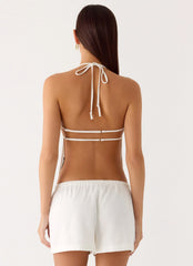 Millo Linen Tie Halter Top Ivory