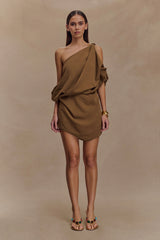 Gabriella Draped Mini Dress Light Brown Marle