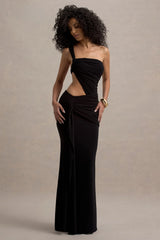 Giovanna Black Asymmetric Maxi Dress With Wrap Skirt