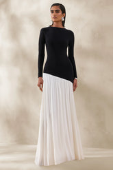 Jasira Black White Crew Neck Maxi Dress With Asymmetric Drop Waist