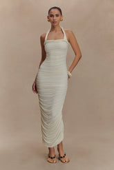 Camila Ruched Halter Midi Dress Ivory