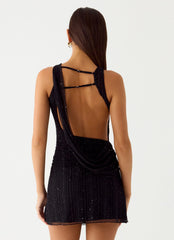 Portofino Sparkle Mesh Mini Dress Black