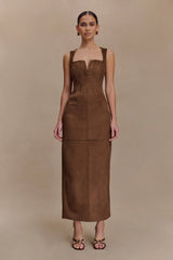 Liam Faux Suede Maxi Dress Dark Chocolate