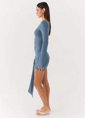Holiday Scene Mini Dress Coastal Blue