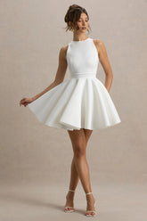 Waverly White Racer Neck Sleeveless Skater Mini Dress