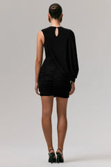 Fortuna Black Ruched Mini Dress With One Sleeve