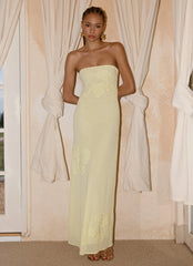 Sassafras Beaded Flower Strapless Maxi Dress Yellow