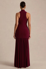 Tasmin Burgundy High Neck Maxi Dress With Drop Waist