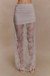 Guinevere Lace And Mesh Maxi Skirt Lilac