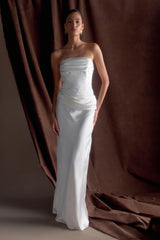 Jasmine Strapless Satin Maxi Dress White
