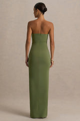 Laviza Olive Strapless Cut Out Wrap Maxi Dress