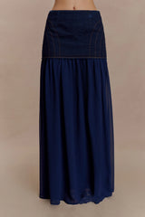 Tully Chiffon Denim Maxi Skirt Indigo Blue