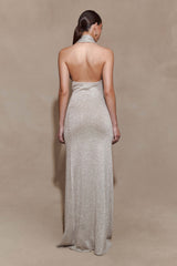 Elma Lurex Knit Halter Maxi Dress Silver