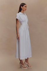 Aysha Buttoned Linen Midi Dress White