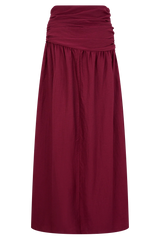 Scottie Gathered Linen Knot Maxi Skirt Wine
