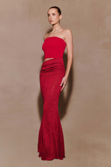 Jasiel Strapless Knit Maxi Dress Red