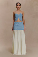 Tully Strapless Topstitch Denim Top 80S Blue