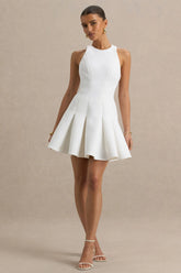Leilani White Round Neck Mini Skater Dress