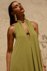 Zyon Green High Neck Maxi Dress with Cut Out Details