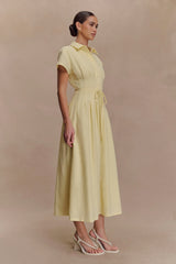 Aysha Buttoned Linen Midi Dress Lemon