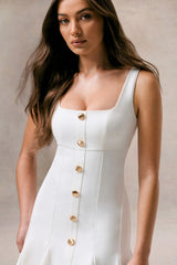 Love Yourself White Square Neck Mini Dress With Buttons