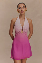 Malakhai Chiffon Halter Mini Dress Ombre Pink