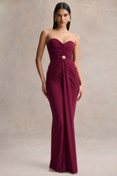 Beverly Burgundy Bandeau Maxi Dress With Gathered Detailing