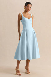 Greta Powder Blue Sweetheart Neck Midi Dress