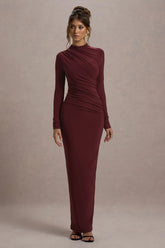 Hespera Port High Neck Long Sleeve Gathered Maxi Dress