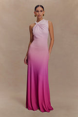 Marlee Asymmetrical Slinky Maxi Dress Ombre Pink