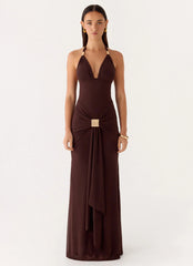 Miyah Halter Hardware Maxi Dress Chocolate