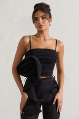 Whirlwind Black Strappy Top With Oversized Ruffle Detail
