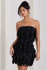 It Girl Black Bandeau Bodycon Mini Dress With Ruffles