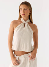 Maddox Linen Top Oat