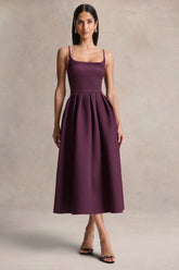 Jamila Plum Scoop Neck Midi Dress