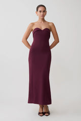 Cary Folded Strapless Crepe Midi Dress Wine