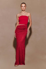 Jasiel Strapless Knit Maxi Dress Red